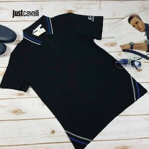 New Just Cavalli Men Black 3-Button Classic Light Cotton Polo Shirt Tee XS